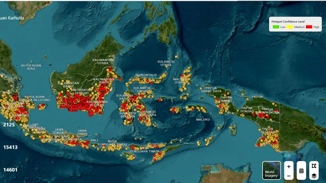 Kalteng Tertinggi, Ini Sebaran Titik Panas Karhutla Hari Ini