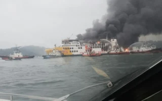 Kapal Feri KMP Batumandi Terbakar di Perairan Merak